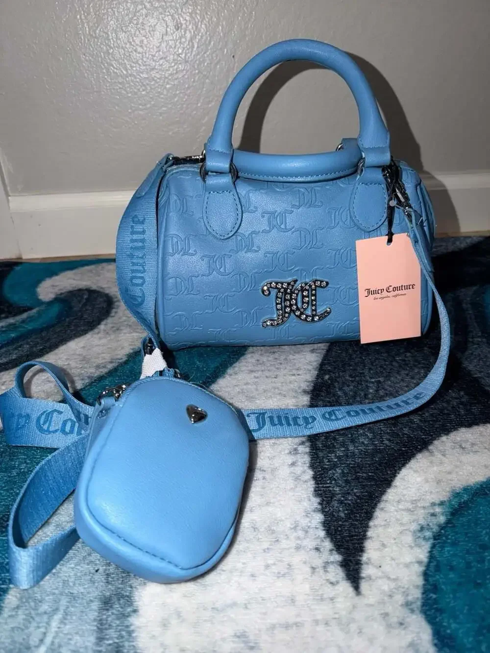 Juicy Couture Embossed Logo Satchel with Removable Pouch and Crossbody Strap